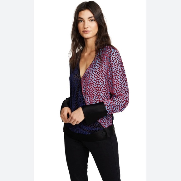 Diane Von Furstenberg Pink and Blue Wrap Blouse - Picture 1 of 16